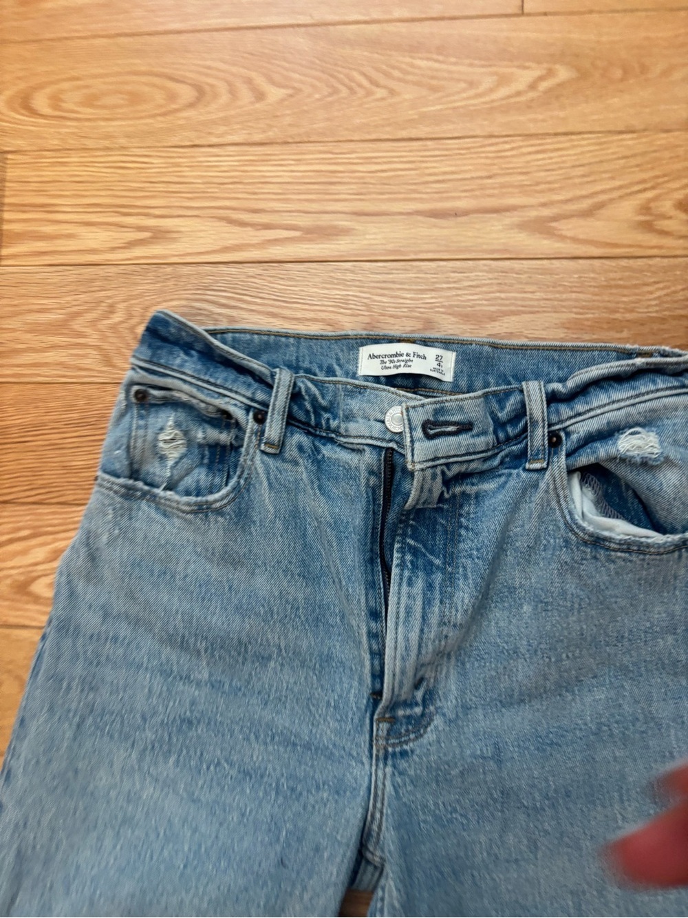 Abercrombie & Fitch Light Blue Distressed Straight-Leg Jeans - Picture 2 of 5